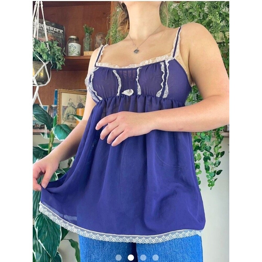 Y2K Victoria Secret Sheer Lace Trim Milkmaid Camisole Top MED Babydoll Coquette